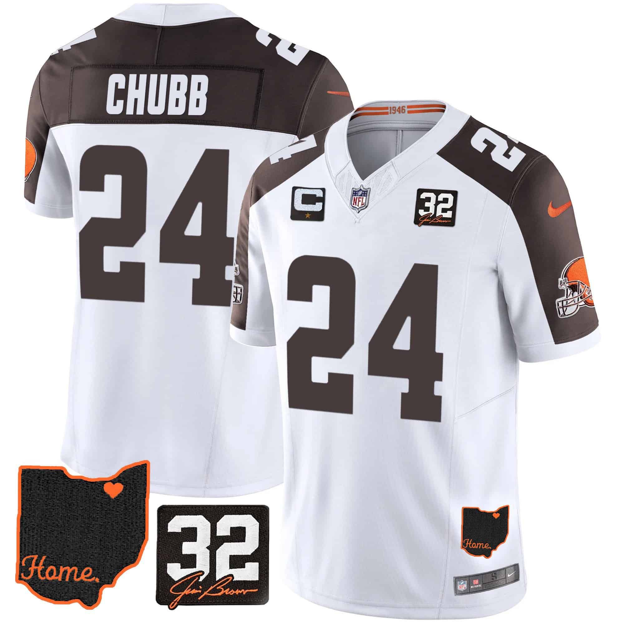 Men Cleveland Browns #24 Chubb White Memorial Home Patch 2024 Nike NFL Jersey style 1->indianapolis colts->NFL Jersey